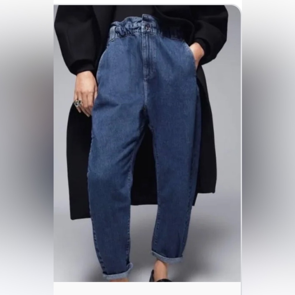 Zara Light Blue Denim Elastic-Waist Jeans
